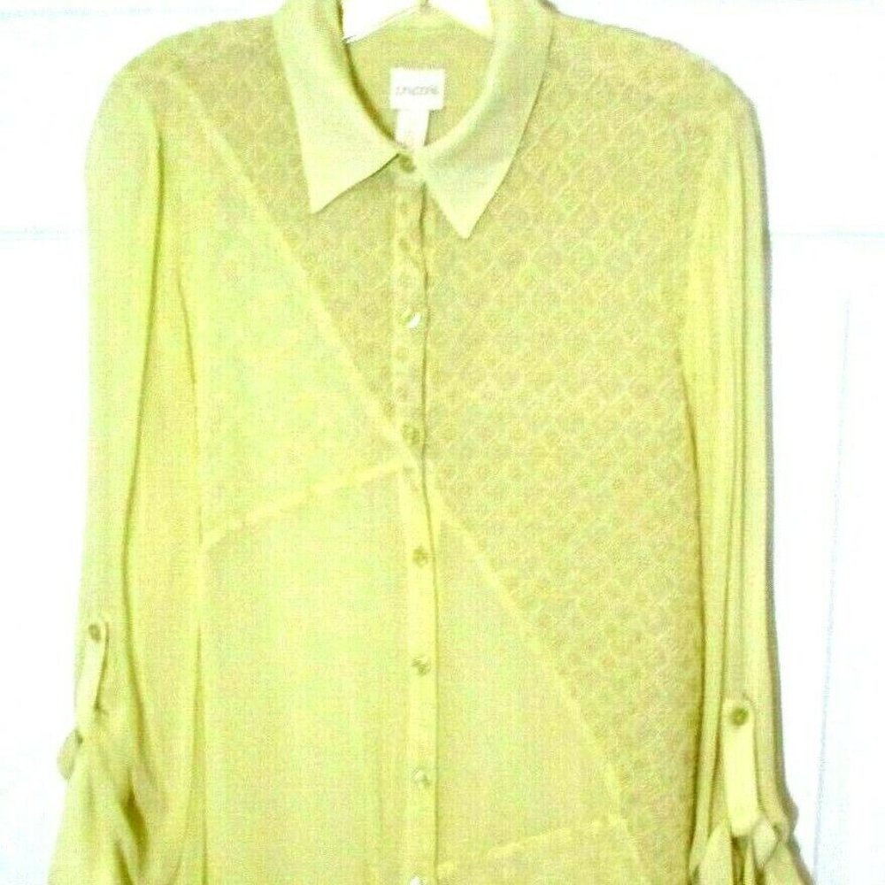 Chico's Asymmetric Tunic Blouse sz Small Creamy Yellow Embroidered Chiffon - Picture 1 of 11